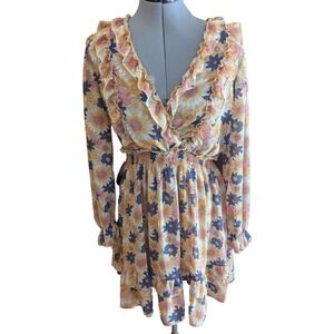 Forever‎ 21+ Floral Ruffle Mini Dress Boho Long Sleeve Smocked Waist Tiered 0X